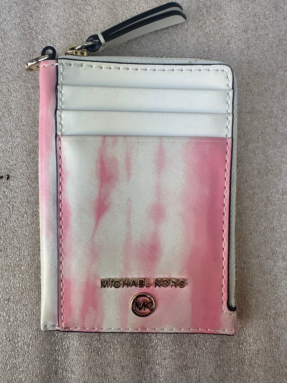 Michael Kors Pink White Tie Dye Jet Set Card Case Wallet ID Holder